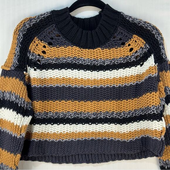 Free People Chunky Striped Open Knit Cotton Blend Sweater Women’s Size Small - Picture 4 of 8